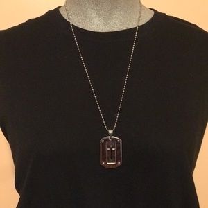 Silver pendant w/black cross and chain